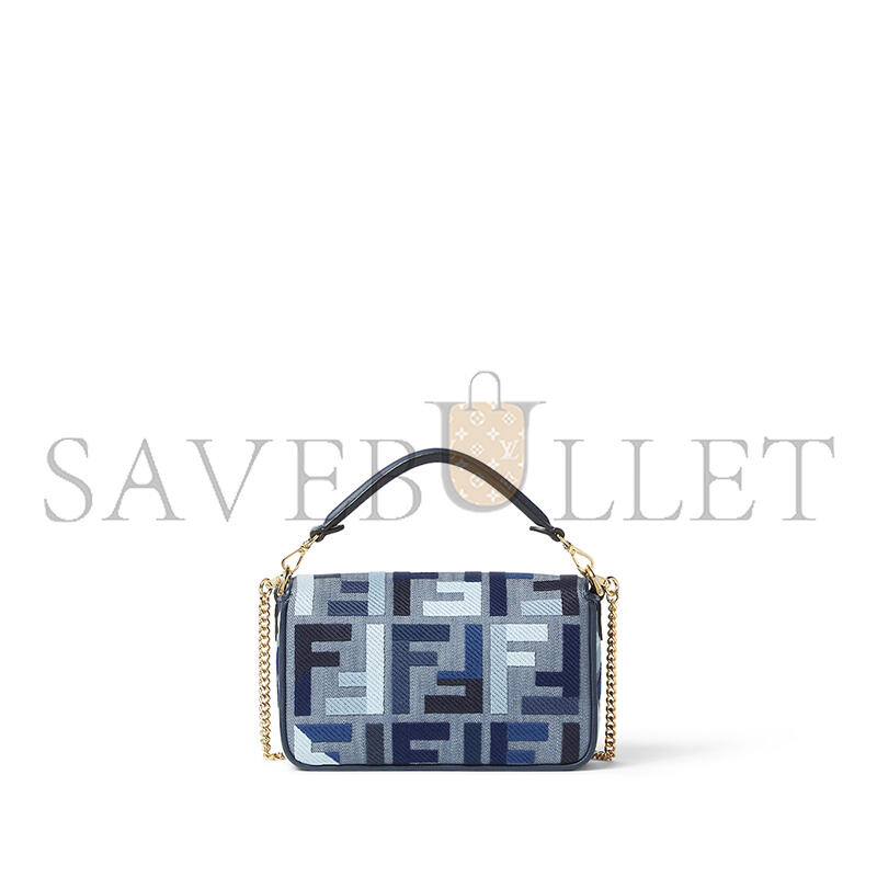 F**di baguette mini blue canvas bag with ff embroidery 8bs017av11f1laz (19.5*11*5cm)